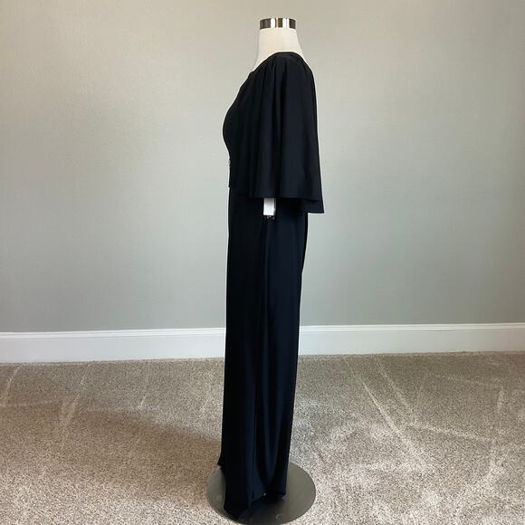 R&M Richards Women's Jumpsuit Size 10 Black Beaded One-Shoulder Wide Leg Pant - Picture 6 of 13